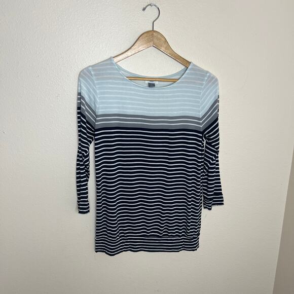 Old Navy Gray Black Stripe Boatneck Tee Medium - Picture 1 of 7